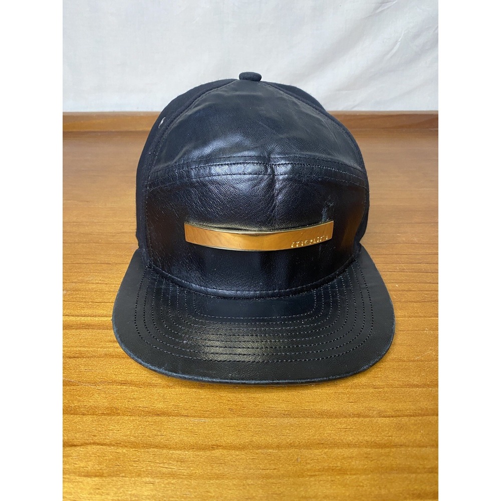 Melin The Bar Gold Plated Leather Wool Hat Strapback Cap Black Suede